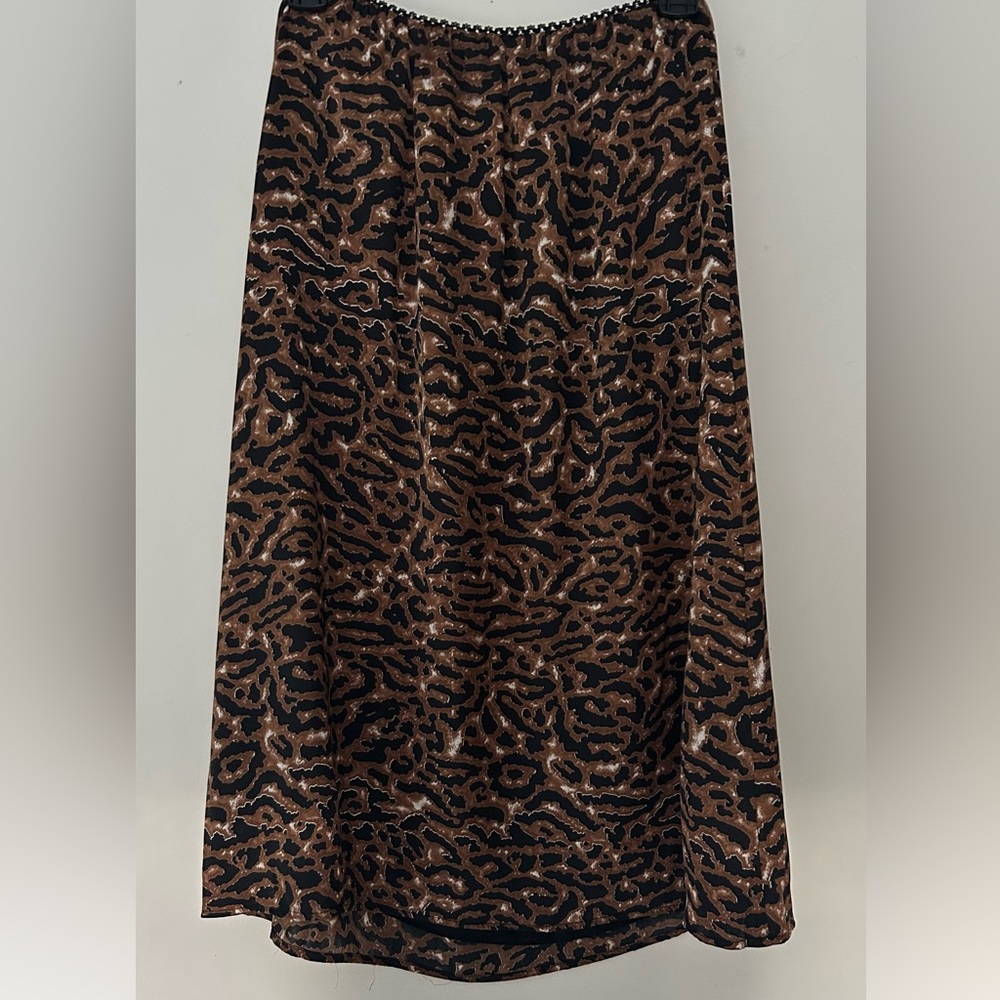 Cheetah satin midi maxi lace bias skirt animal print zebra black brown ganni xs